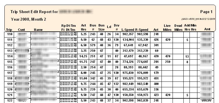 Trip Sheet Edit Report