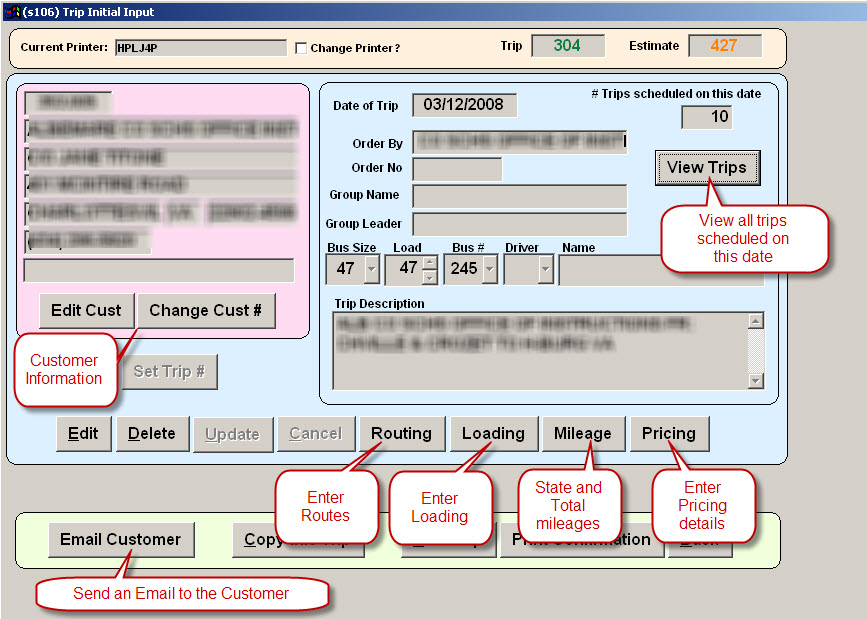 Charter Bus System Trip Initial Input Form