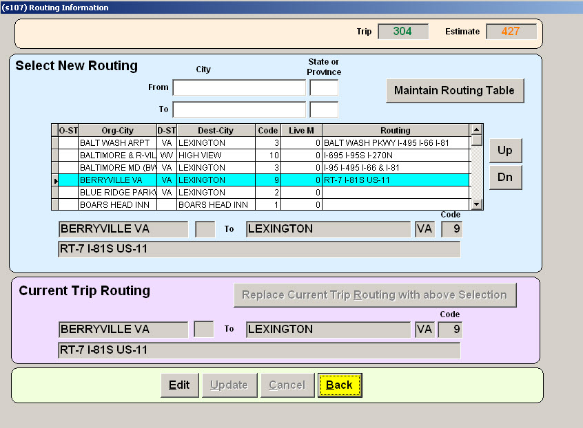Charter Bus System Routing Information Form